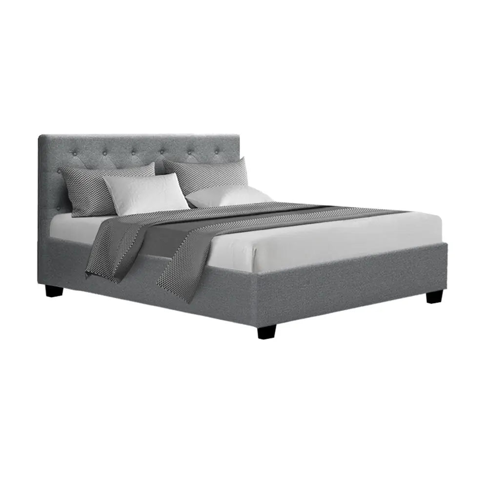 Artiss Vila Bed Frame Fabric Gas Lift Storage - Grey Double Deals499