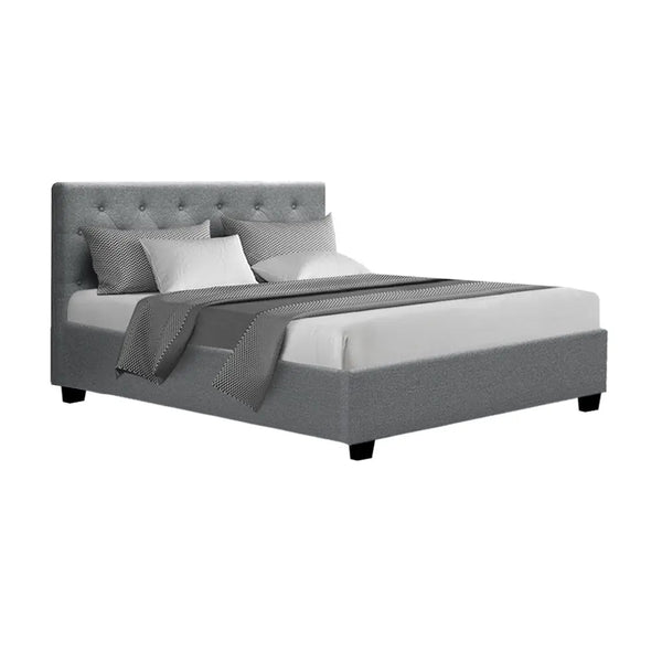 Artiss Vila Bed Frame Fabric Gas Lift Storage - Grey Double Deals499