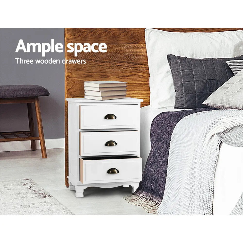 Artiss Vintage Bedside Table Chest Storage Cabinet Nightstand White Deals499
