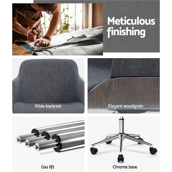 Artiss Wooden Office Chair Computer Gaming Chairs Executive Fabric Grey Deals499