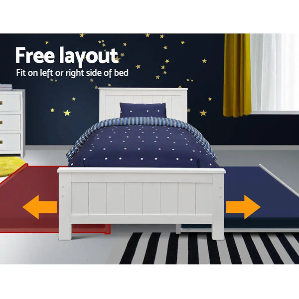 Artiss Wooden Trundle Bed Frame Timber Slat King Single Size White Deals499