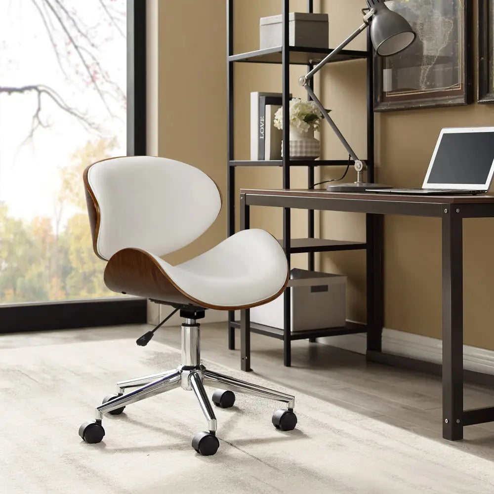 Artiss Wooden & PU Leather Office Desk Chair - White Deals499