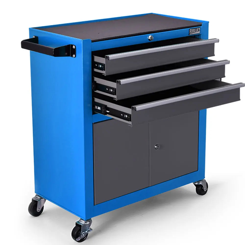 BULLET Tool Chest Cabinet Box Trolley Rolling Wheels Drawer Storage Steel Blue Deals499
