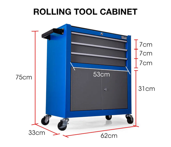 BULLET Tool Chest Cabinet Box Trolley Rolling Wheels Drawer Storage Steel Blue Deals499