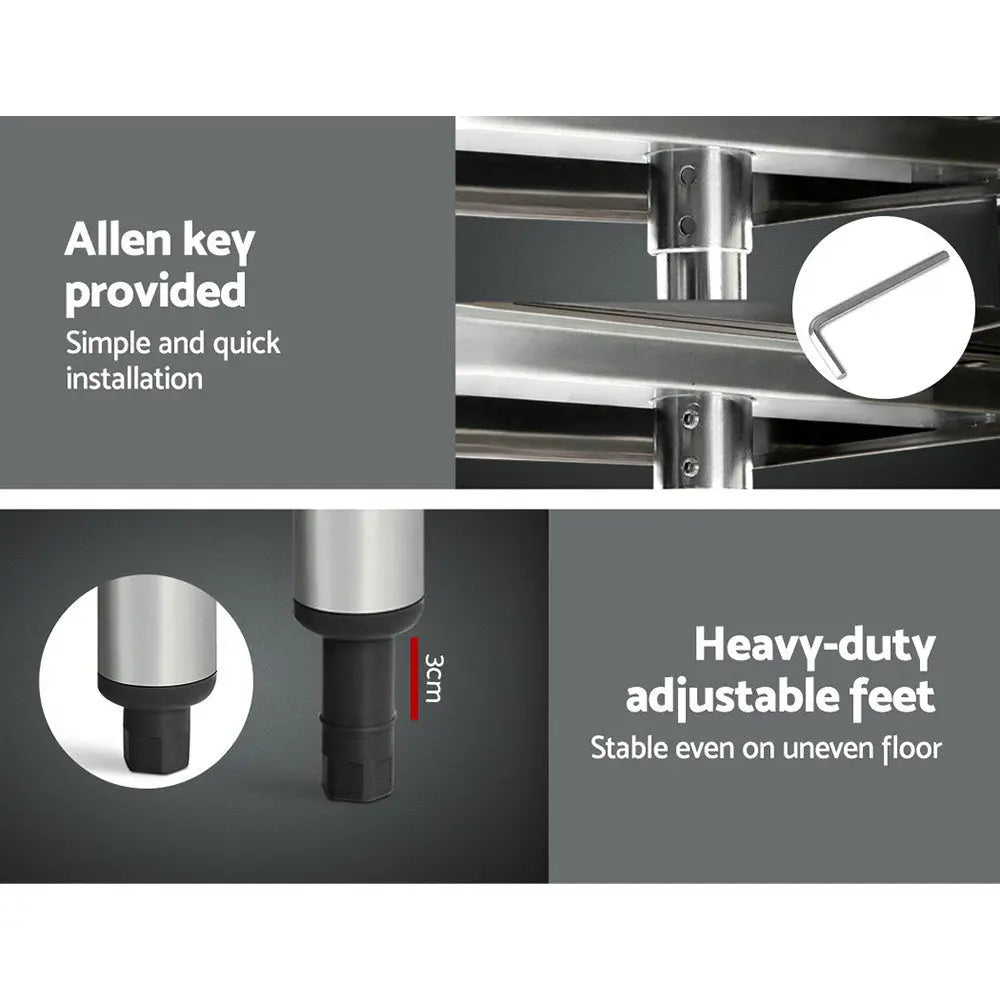 Cefito 1829 x 762mm Commercial Stainless Steel Kitchen Bench with 4pcs Castor Wheels Deals499