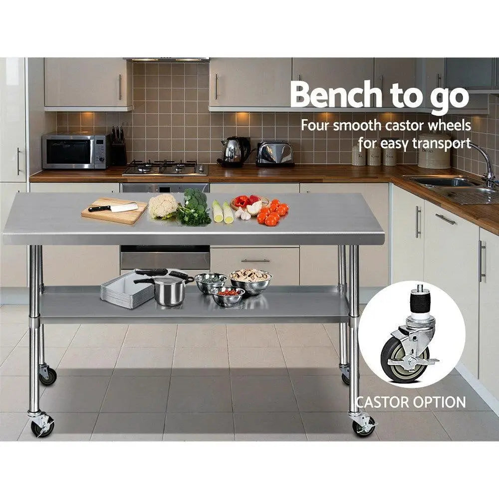 Cefito 1829 x 762mm Commercial Stainless Steel Kitchen Bench with 4pcs Castor Wheels Deals499