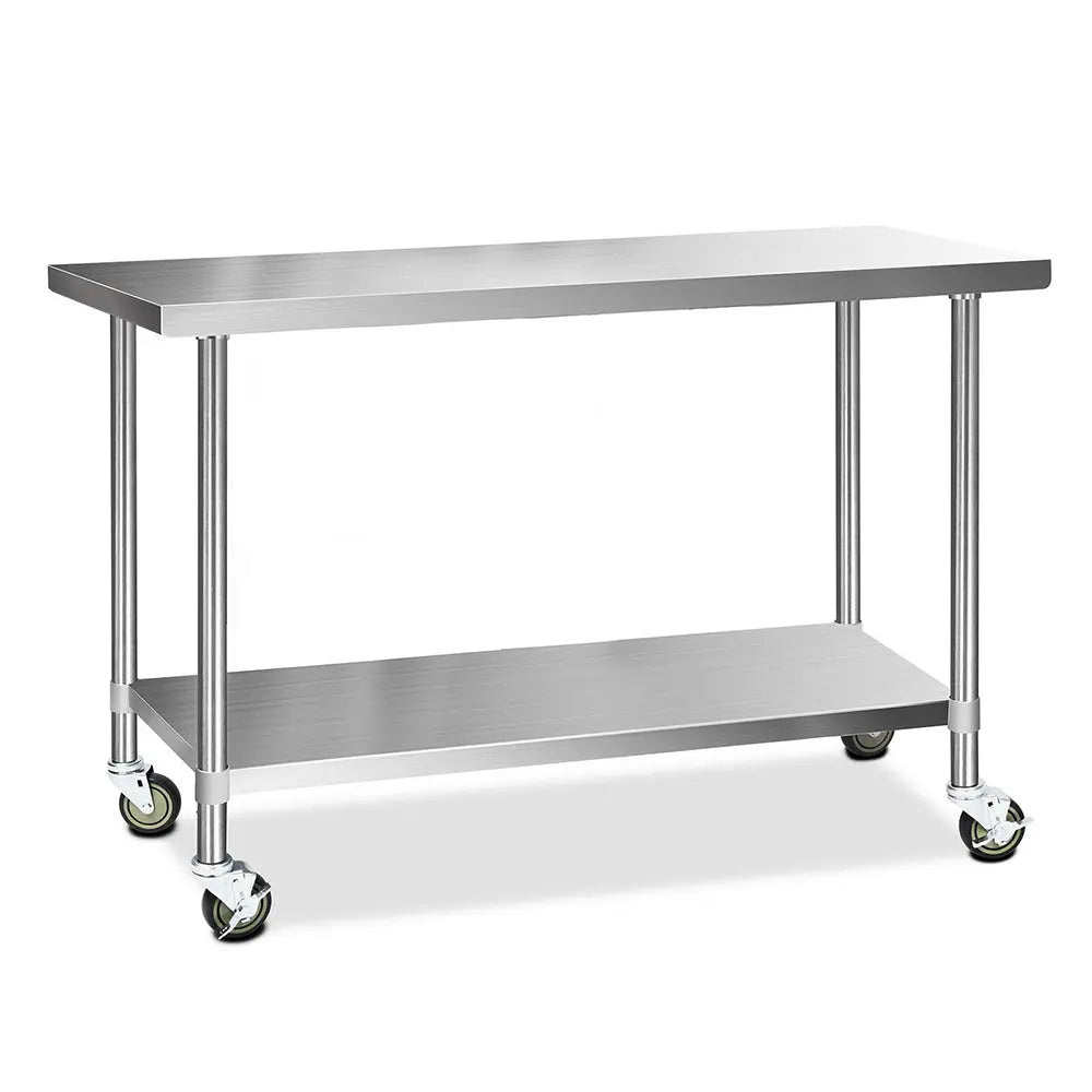 Cefito 430 Stainless Steel Kitchen Benches Work Bench Food Prep Table with Wheels 1524MM x 610MM Deals499