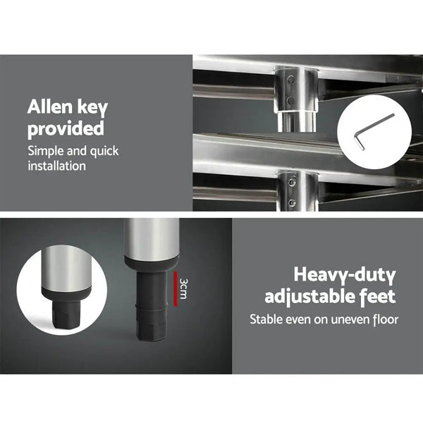 Cefito 430 Stainless Steel Kitchen Benches Work Bench Food Prep Table with Wheels 1524MM x 610MM Deals499