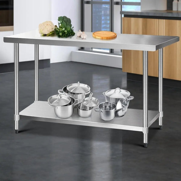 Cefito 430 Stainless Steel Kitchen Benches Work Bench Food Prep Table with Wheels 1524MM x 610MM Deals499