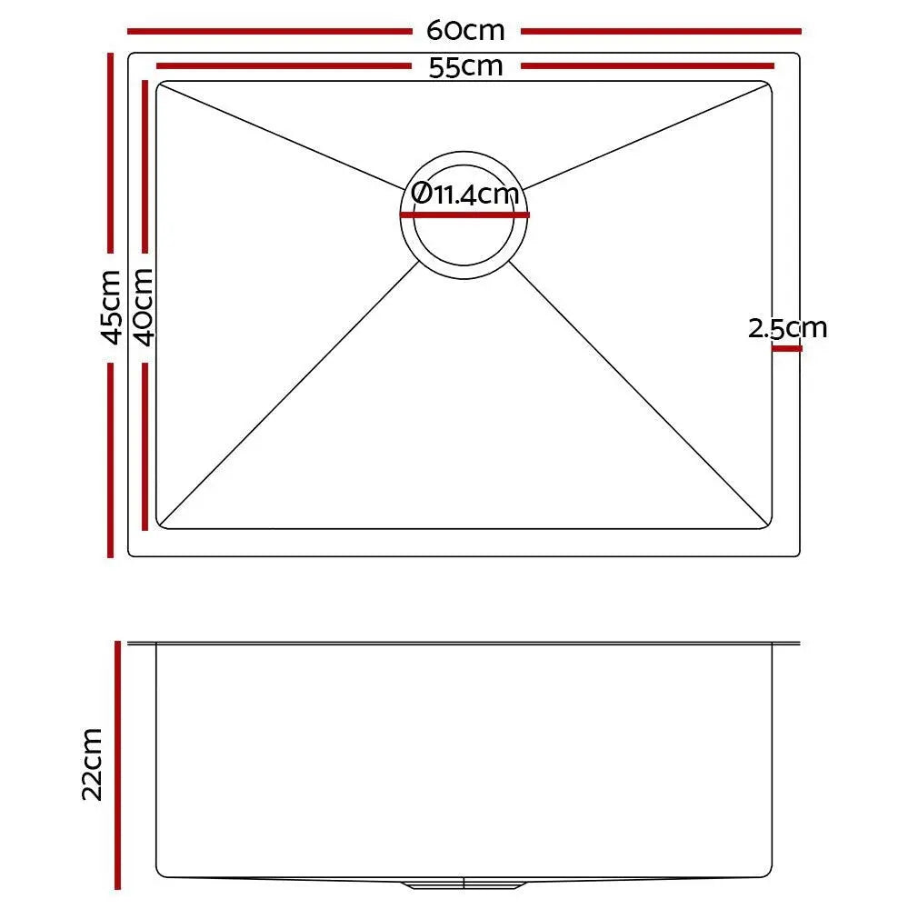 Cefito 60cm x 45cm Stainless Steel Kitchen Sink Under/Top/Flush Mount Silver Deals499