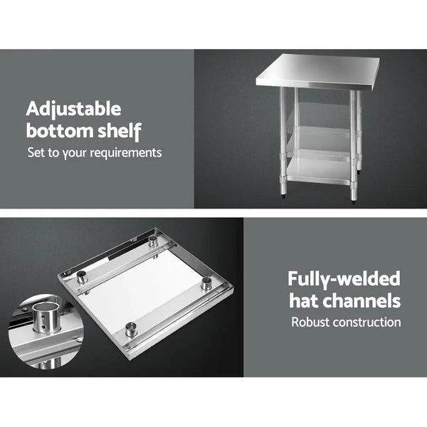 Cefito 762 x 762mm Commercial Stainless Steel Kitchen Bench with 4pcs Castor Wheels Deals499