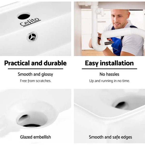 Cefito Ceramic Rectangle Sink Bowl - White Deals499