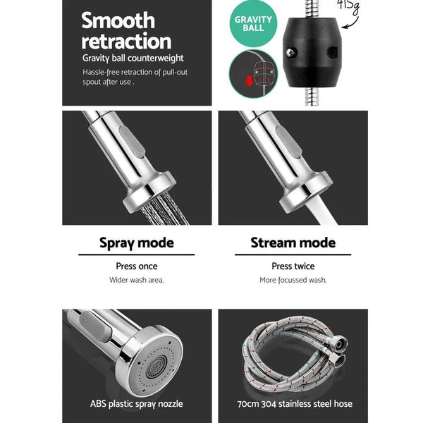 Cefito Kitchen Tap Mixer Faucet Taps Pull Out Laundry Bath Sink Brass Watermark Deals499