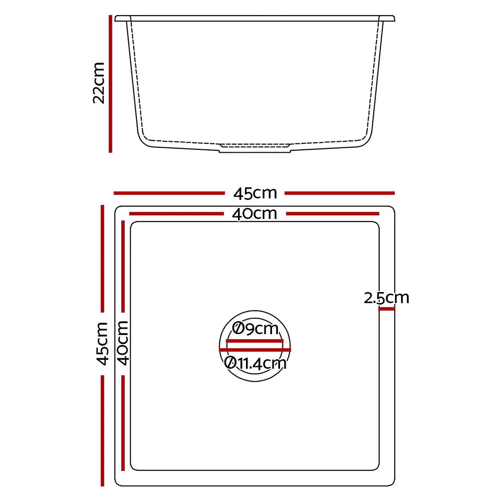 Cefito Stone Kitchen Sink 450X450MM Granite Under/Topmount Basin Bowl Laundry Black Deals499