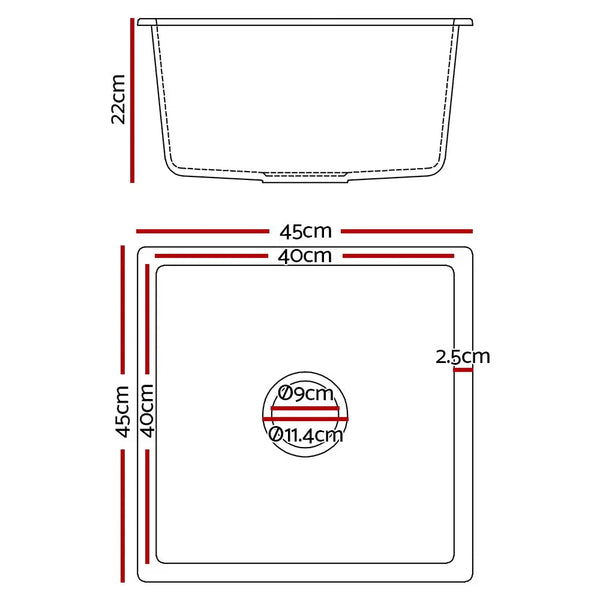 Cefito Stone Kitchen Sink 450X450MM Granite Under/Topmount Basin Bowl Laundry Black Deals499
