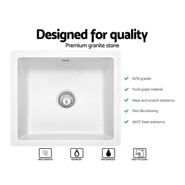 Cefito Stone Kitchen Sink 460X410MM Granite Under/Topmount Basin Bowl Laundry White Deals499