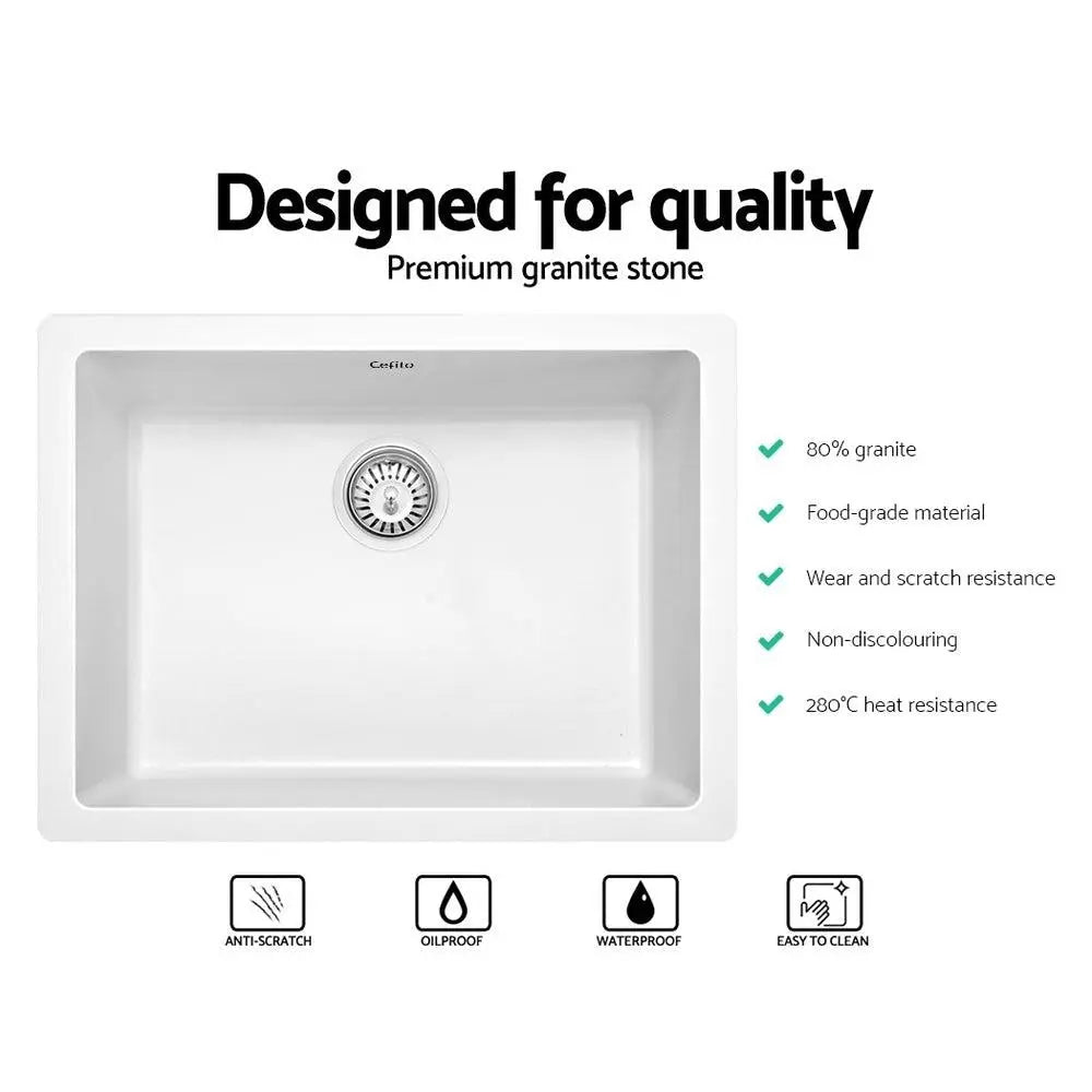 Cefito Stone Kitchen Sink 610X470MM Granite Under/Topmount Basin Bowl Laundry White Deals499