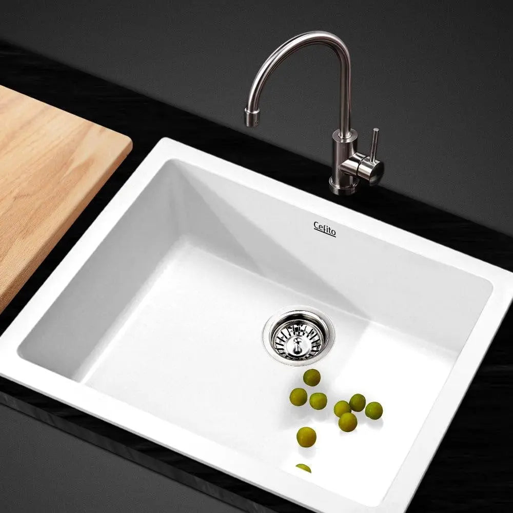 Cefito Stone Kitchen Sink 610X470MM Granite Under/Topmount Basin Bowl Laundry White Deals499