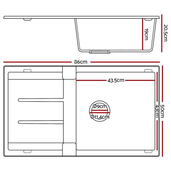 Cefito Stone Kitchen Sink 860X500MM Granite Under/Topmount Basin Bowl Laundry Black Deals499