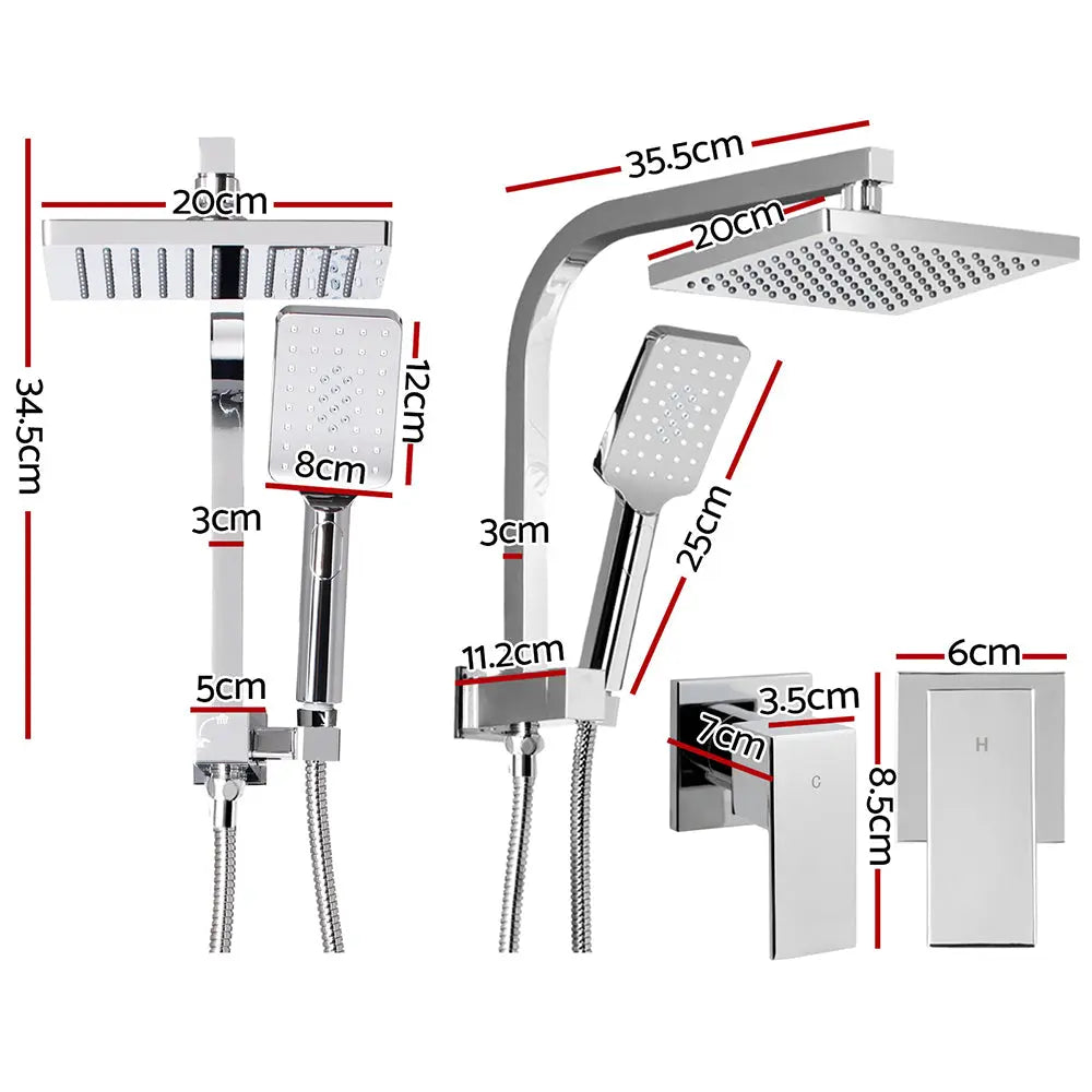 Cefito WELS 8'' Rain Shower Head Taps Square Handheld High Pressure Wall Chrome Deals499