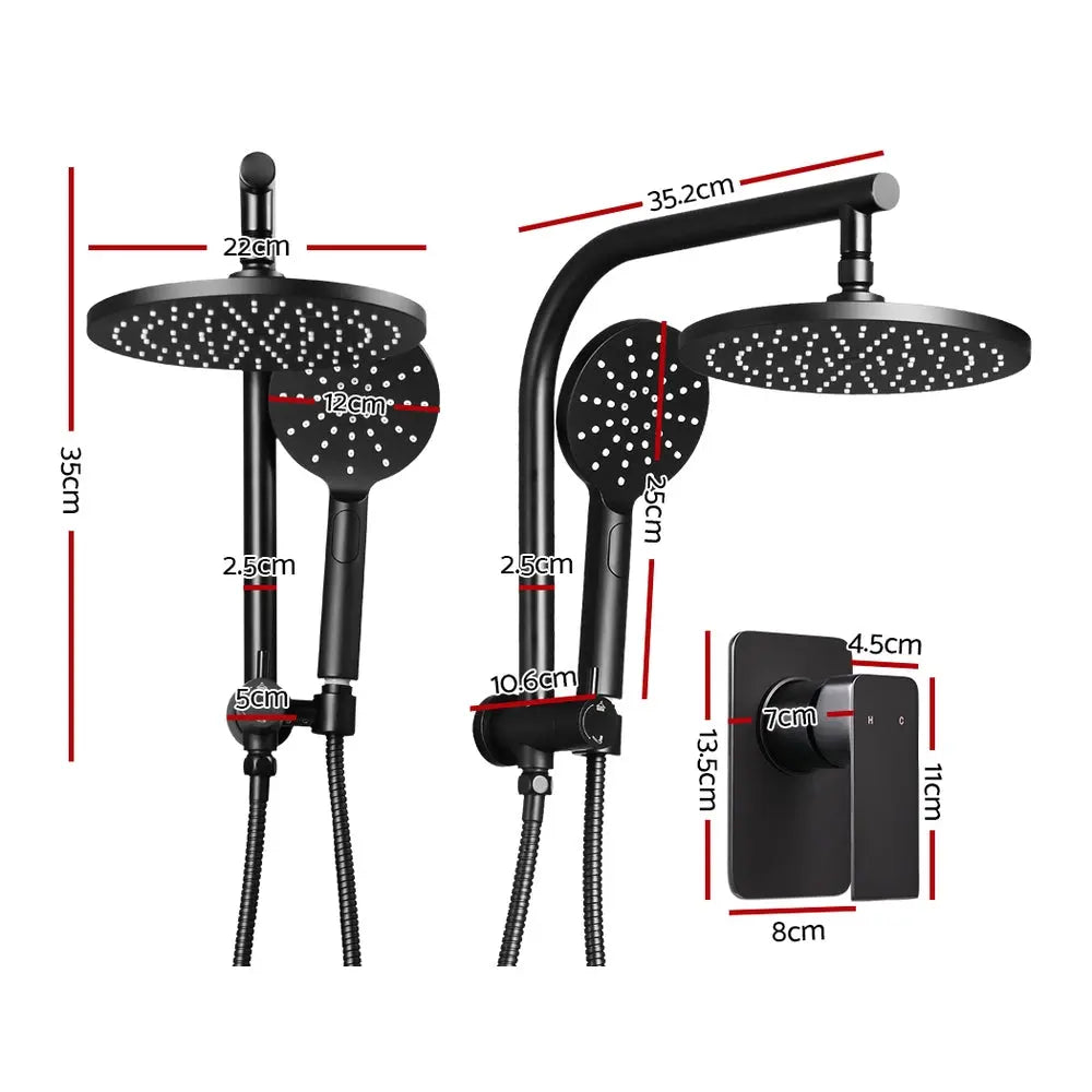 Cefito WELS 9'' Rain Shower Head Mixer Round Handheld High Pressure Wall Black Deals499