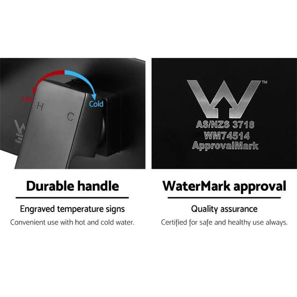 Cefito WELS Bathroom Tap Wall Square Black Basin Mixer Taps Vanity Brass Faucet Deals499