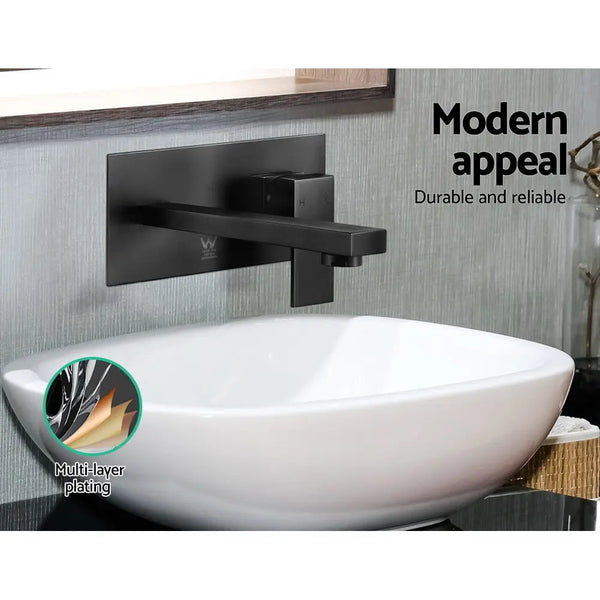 Cefito WELS Bathroom Tap Wall Square Black Basin Mixer Taps Vanity Brass Faucet Deals499