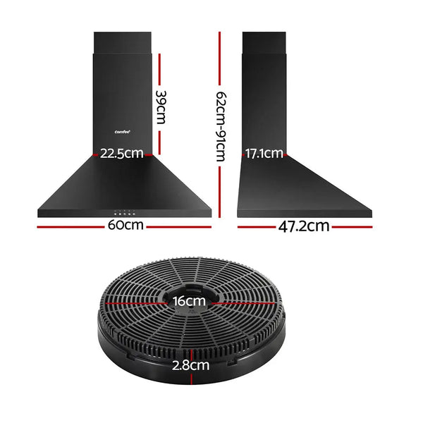 Comfee Rangehood 600mm Home Kitchen Wall Mount Canopy With 2 PCS Filter Replacement Deals499