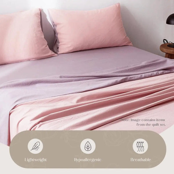 Cosy Club Cotton Sheet Set Bed Sheets Set Single Cover Pillow Case Pink Purple Deals499