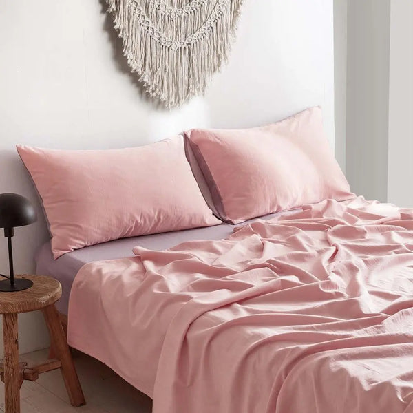 Cosy Club Cotton Sheet Set Bed Sheets Set Single Cover Pillow Case Pink Purple Deals499