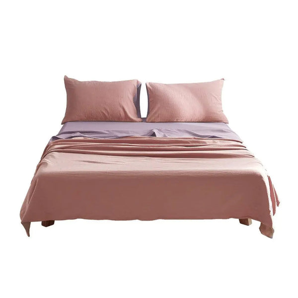 Cosy Club Cotton Sheet Set Bed Sheets Set Single Cover Pillow Case Pink Purple Deals499