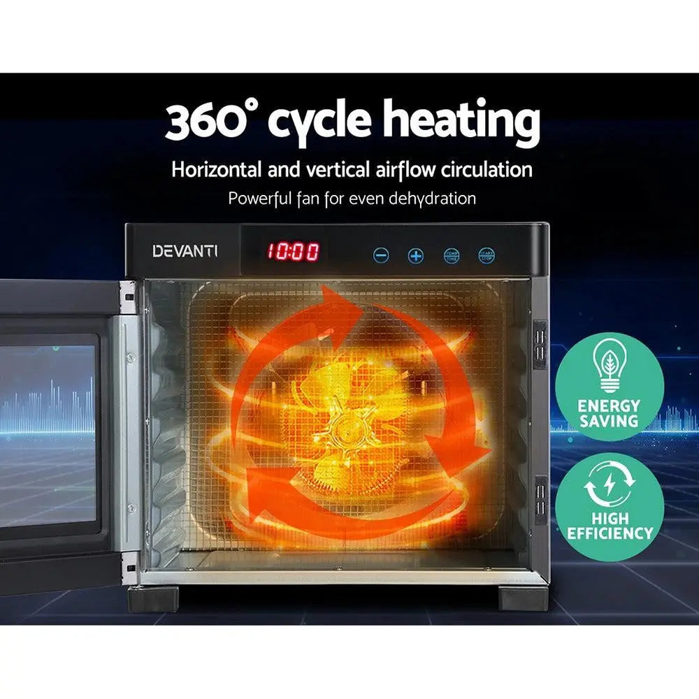 DEVANTi 6 Trays Commercial Food Dehydrator Stainless Steel Fruit Dryer Deals499
