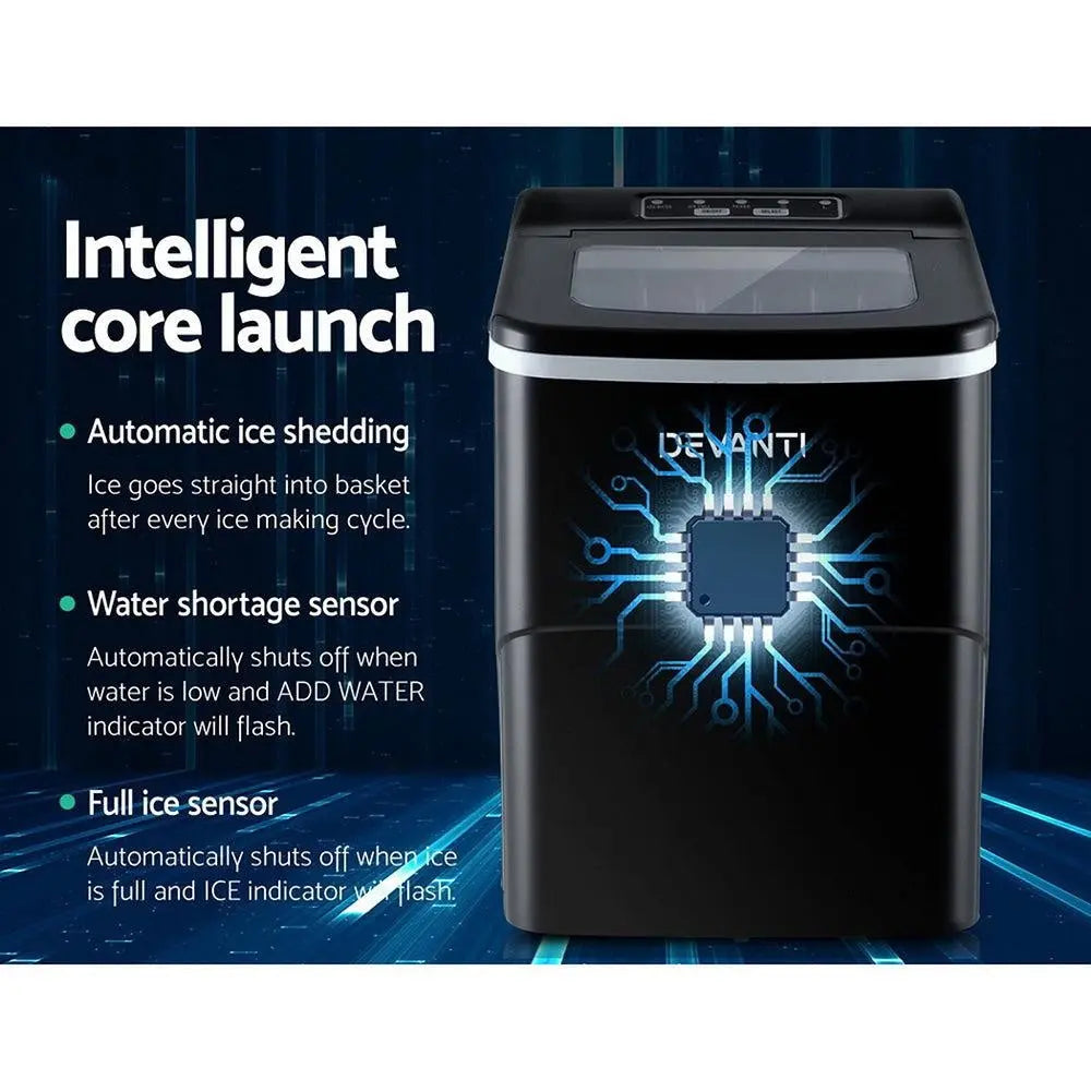 DEVANTi Portable Ice Cube Maker Machine 2L Home Bar Benchtop Easy Quick Black Deals499