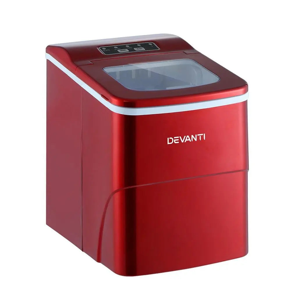 DEVANTi Portable Ice Cube Maker Machine 2L Home Bar Benchtop Easy Quick Red Deals499