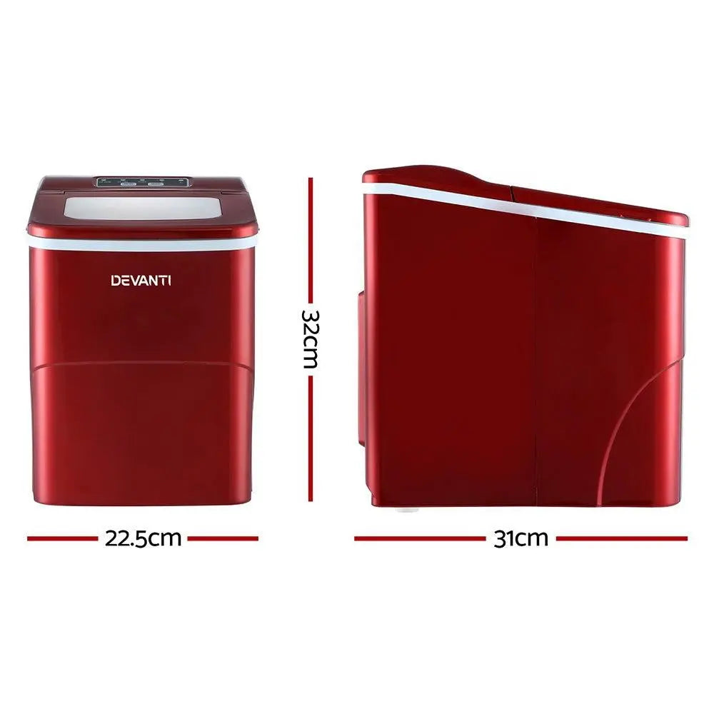DEVANTi Portable Ice Cube Maker Machine 2L Home Bar Benchtop Easy Quick Red Deals499