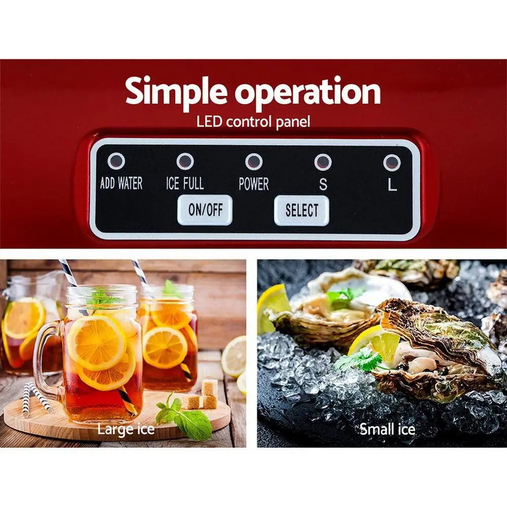 DEVANTi Portable Ice Cube Maker Machine 2L Home Bar Benchtop Easy Quick Red Deals499