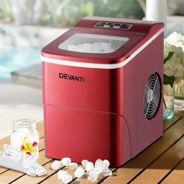 DEVANTi Portable Ice Cube Maker Machine 2L Home Bar Benchtop Easy Quick Red Deals499