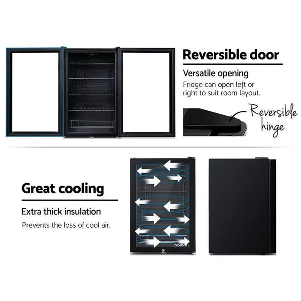 Devanti 115L Bar Fridge Glass Door Mini Freezer Fridges Countertop Beverage Commercial Deals499