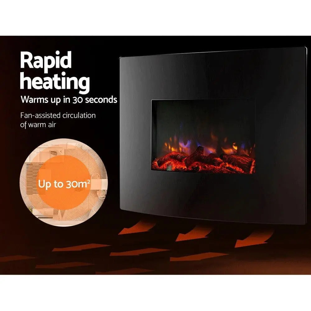 Devanti 2000W Wall Mounted Electric Fireplace Fire Log Wood Heater Realistic Flame Deals499