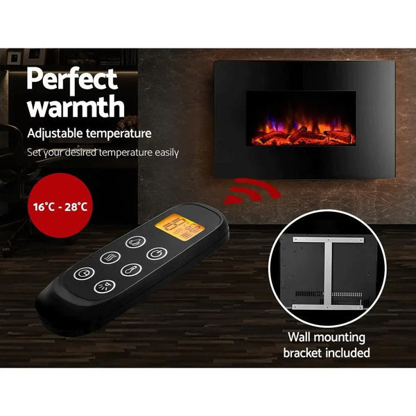 Devanti 2000W Wall Mounted Electric Fireplace Fire Log Wood Heater Realistic Flame Deals499
