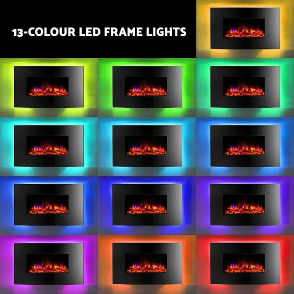 Devanti 2000W Wall Mounted Electric Fireplace Fire Log Wood Heater Realistic Flame Deals499