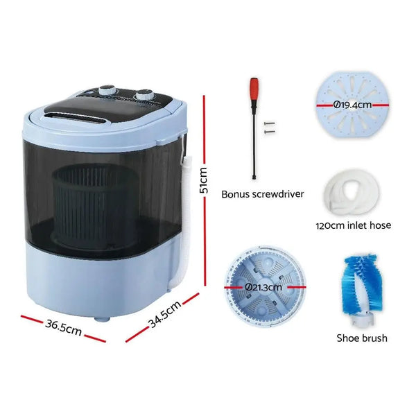 Devanti 3KG Mini Portable Washing Machine Shoes Wash Top Load Spin Camp Caravan Deals499