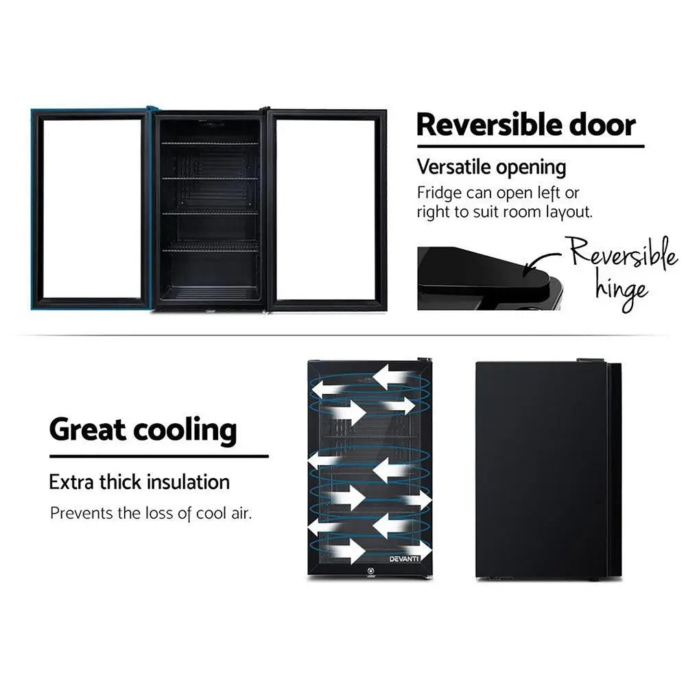 Devanti 98L Bar Fridge Glass Door Mini Freezer Fridges Countertop Beverage Commercial Deals499