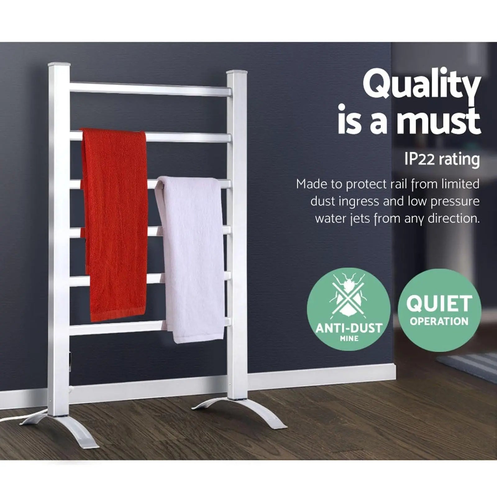 Devanti Electric Heated Towel Rail Rack Rails Freestanding 6 Bars Deals499