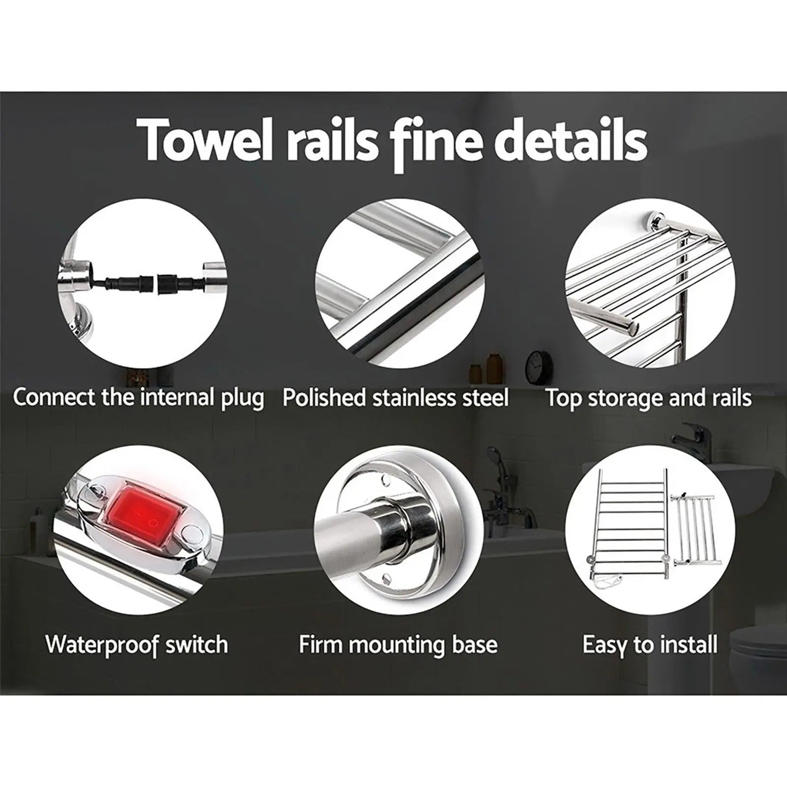 Devanti Electric Heated Towel Rail Warmer Heater Rails Rack Wall Mounted 14 Bar Deals499
