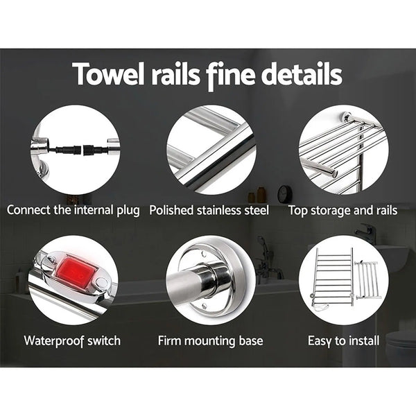 Devanti Electric Heated Towel Rail Warmer Heater Rails Rack Wall Mounted 14 Bar Deals499