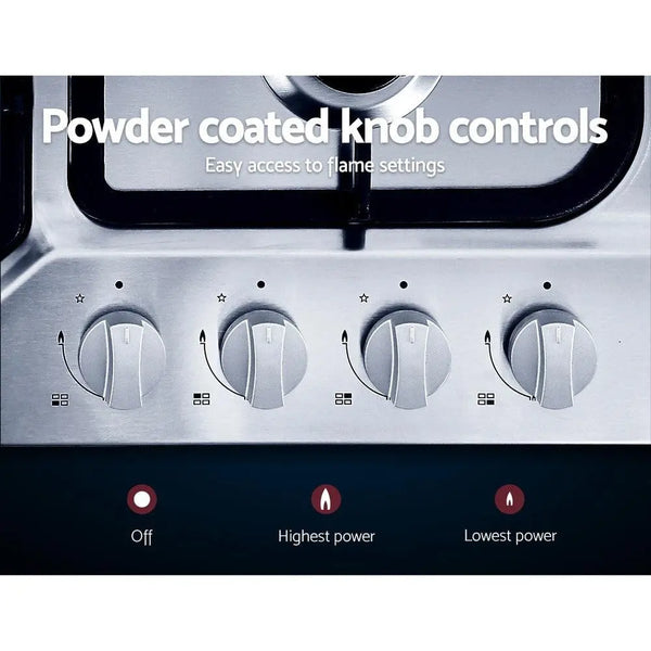 Devanti Gas Cooktop 60cm Gas Stove Cooker 4 Burner Cook Top Konbs NG LPG Steel Deals499