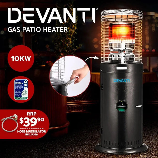 Devanti Gas Patio Outdoor Heater Propane Butane LPG Portable Heater Stand Steel Black Deals499