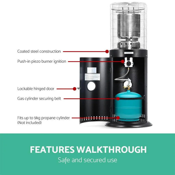 Devanti Gas Patio Outdoor Heater Propane Butane LPG Portable Heater Stand Steel Black Deals499