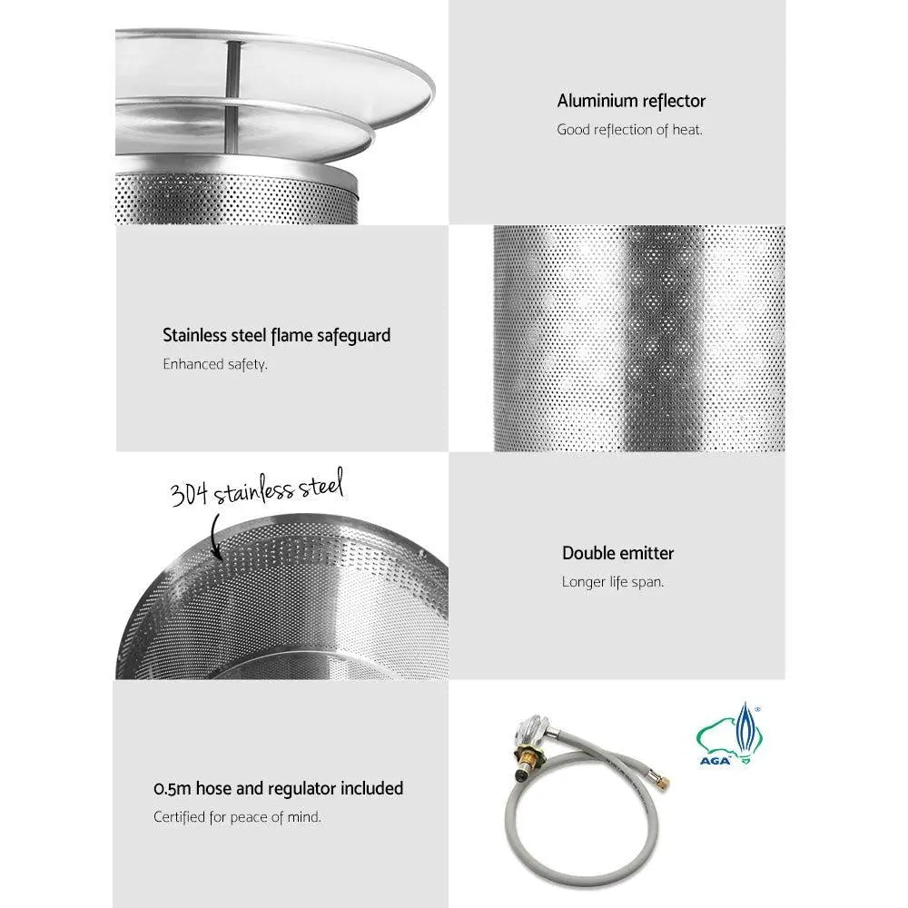 Devanti Gas Patio Outdoor Heater Propane Butane LPG Portable Heater Stand Steel Black Deals499